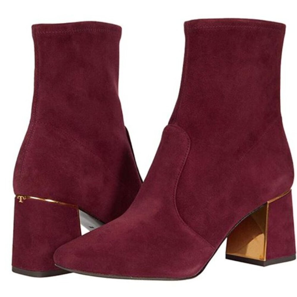 Tory Burch Burgundy Suede Ankle Boots - Size: 5 & 6.5